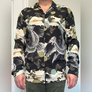 All Saints Black and Cream Crane Print Jacket